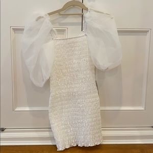 White scrunched for love and lemons mini dress